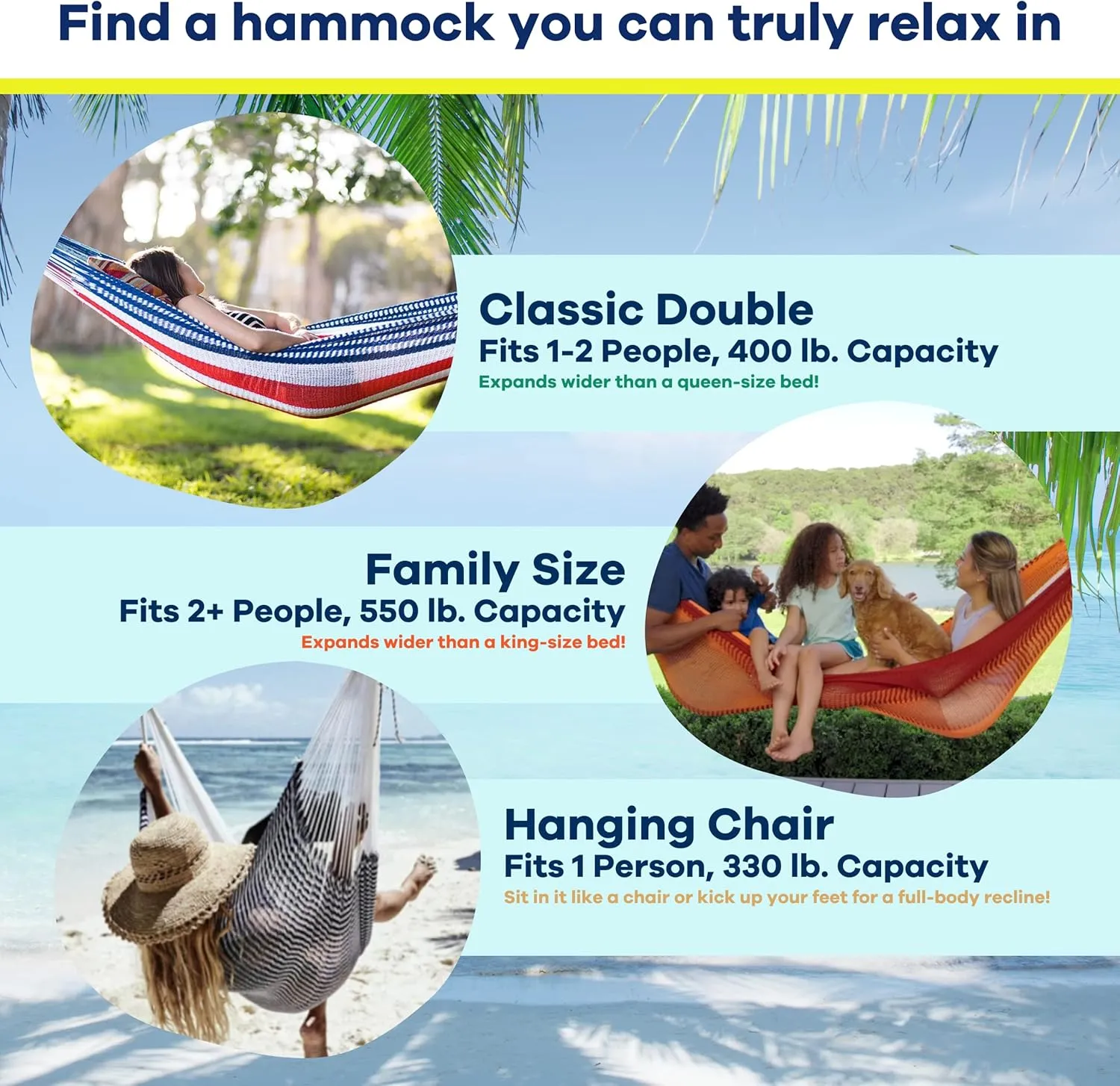 Handwoven Hammock by Yellow Leaf Hammocks - Double Size, Fits 1-2 PPL, 400lb max - Weathersafe, Super Strong, Easy to Hang, Ultra Soft, Artisan Made - Color: Red - White - Blue