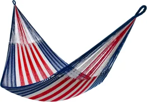 Handwoven Hammock by Yellow Leaf Hammocks - Double Size, Fits 1-2 PPL, 400lb max - Weathersafe, Super Strong, Easy to Hang, Ultra Soft, Artisan Made - Color: Red - White - Blue