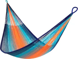 Handwoven Hammock by Yellow Leaf Hammocks - Family Size, Fits 2  PPL, 550lb max - Weathersafe, Super Strong, Easy to Hang, Ultra Soft, Artisan Made - Color: Blue - Orange