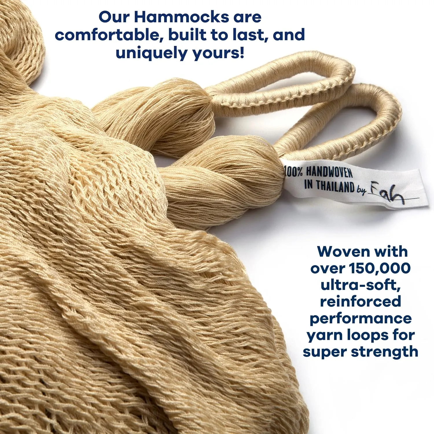 Handwoven Hammock by Yellow Leaf Hammocks - Family Size, Fits 2  PPL, 550lb max - Weathersafe, Super Strong, Easy to Hang, Ultra Soft, Artisan Made - Color: Natural Khaki