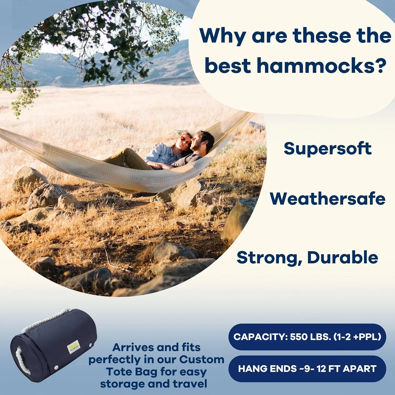Handwoven Hammock by Yellow Leaf Hammocks - Family Size, Fits 2  PPL, 550lb max - Weathersafe, Super Strong, Easy to Hang, Ultra Soft, Artisan Made - Color: Natural Khaki