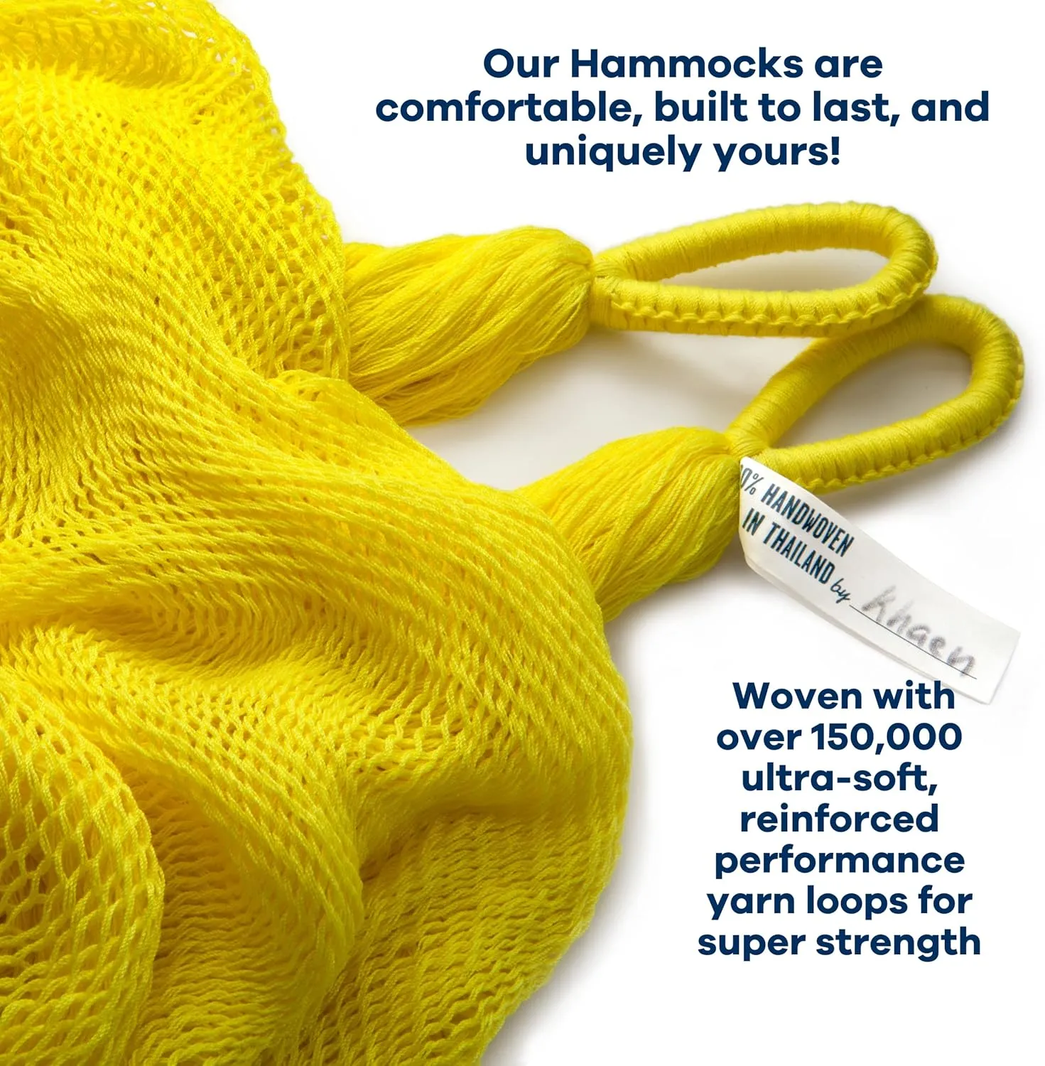 Handwoven Hammock by Yellow Leaf Hammocks - Family Size, Fits 2  PPL, 550lb max - Weathersafe, Super Strong, Easy to Hang, Ultra Soft, Artisan Made - Color: Yellow