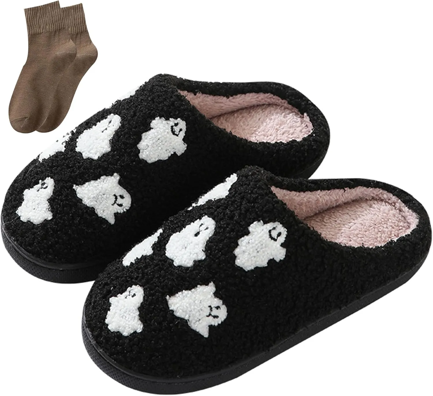 Happy Face Slippers for Women Men,Retro Soft Cozy Comfy Plush Lightweight House Slippers Slip-on Indoor Outdoor Slippers,Slip on Anti-Skid Sole