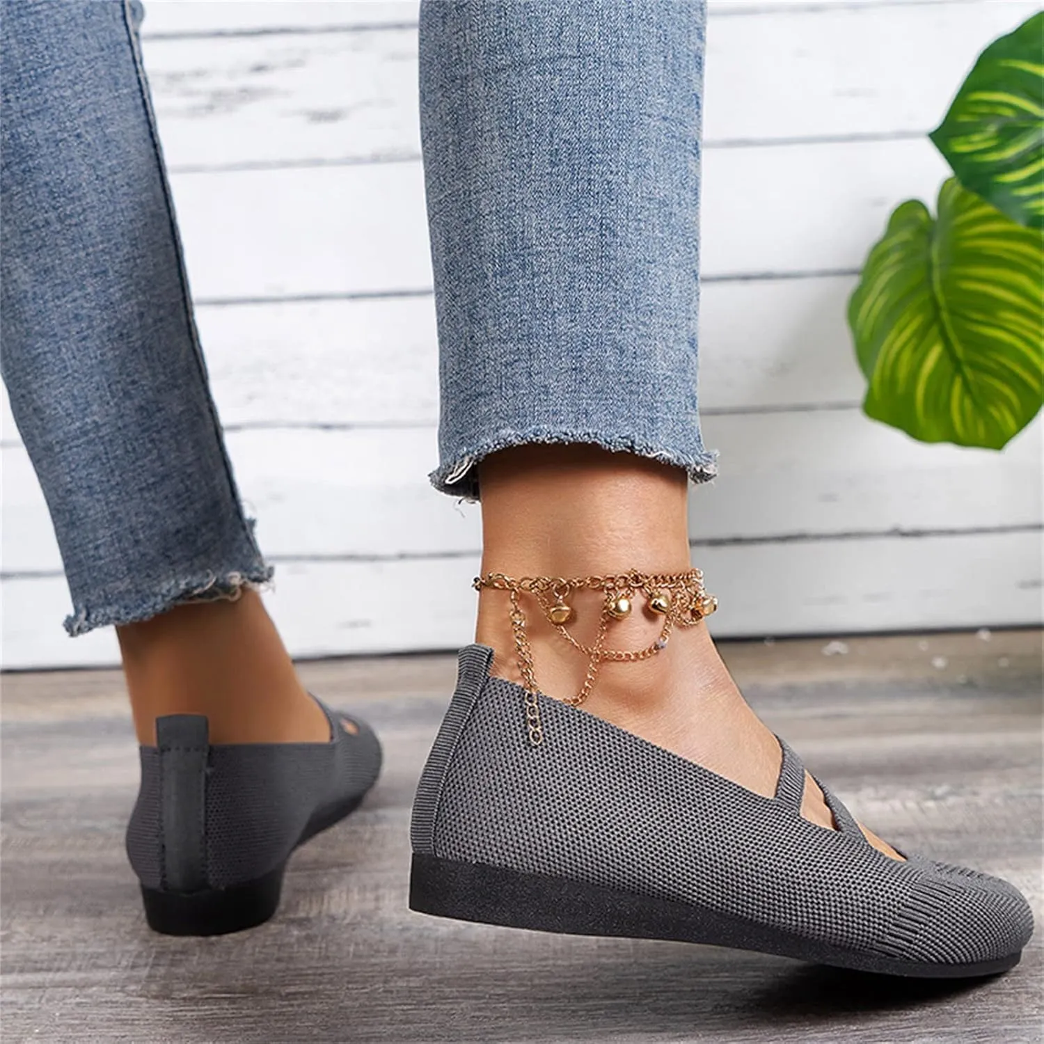 Hbeylia Knitted Ballet Flats for Women Ladies Round Toe Strappy Comfortable Formal Dress Loafers Casual Slip On Walking Driving Shoes for Work Nurse