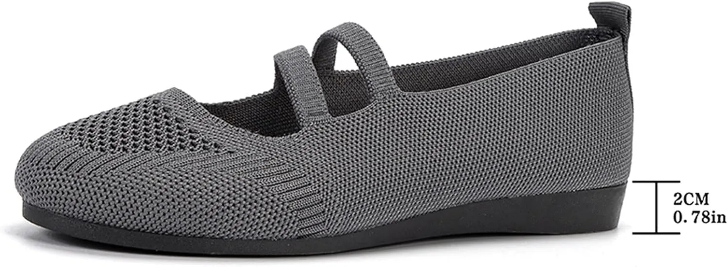 Hbeylia Knitted Ballet Flats for Women Ladies Round Toe Strappy Comfortable Formal Dress Loafers Casual Slip On Walking Driving Shoes for Work Nurse