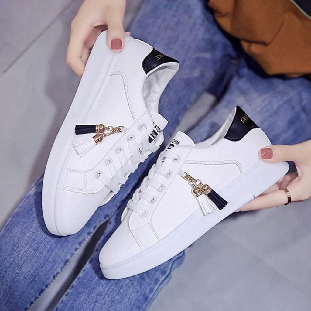 Hbeylia Leather Fashion Sneakers For Women Casual Lace Up Low Top Play Sneakers Platform Wedge Slip On Loafers Canvas Shoes Anti Slip Walking Running Shoes For Girls Work Nurse Outdoor Sports
