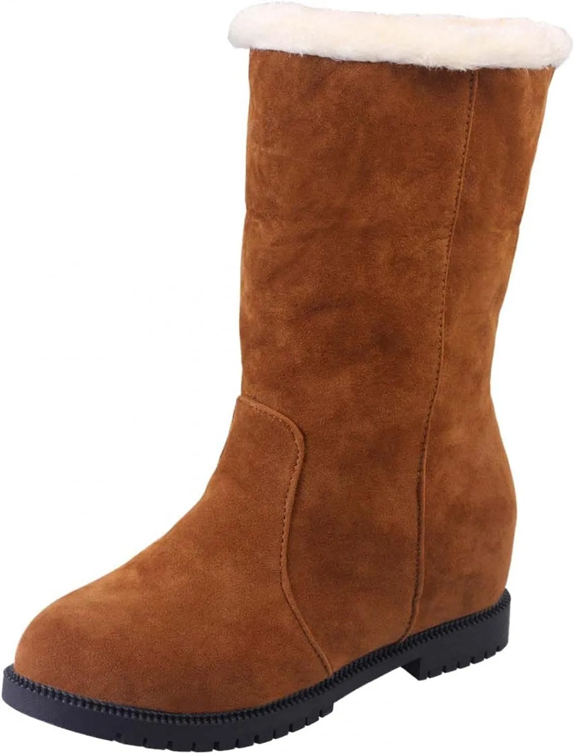 Hbeylia Winter Snow Boots For Women Lady Girls Fashion Cozy Warm Faux Fur Lined Suede Round Toe Low Heels Pullon Mid Calf Boots Soft Non Slip Fleece Lining Thermal Ankle Booties Short Boots For Dress