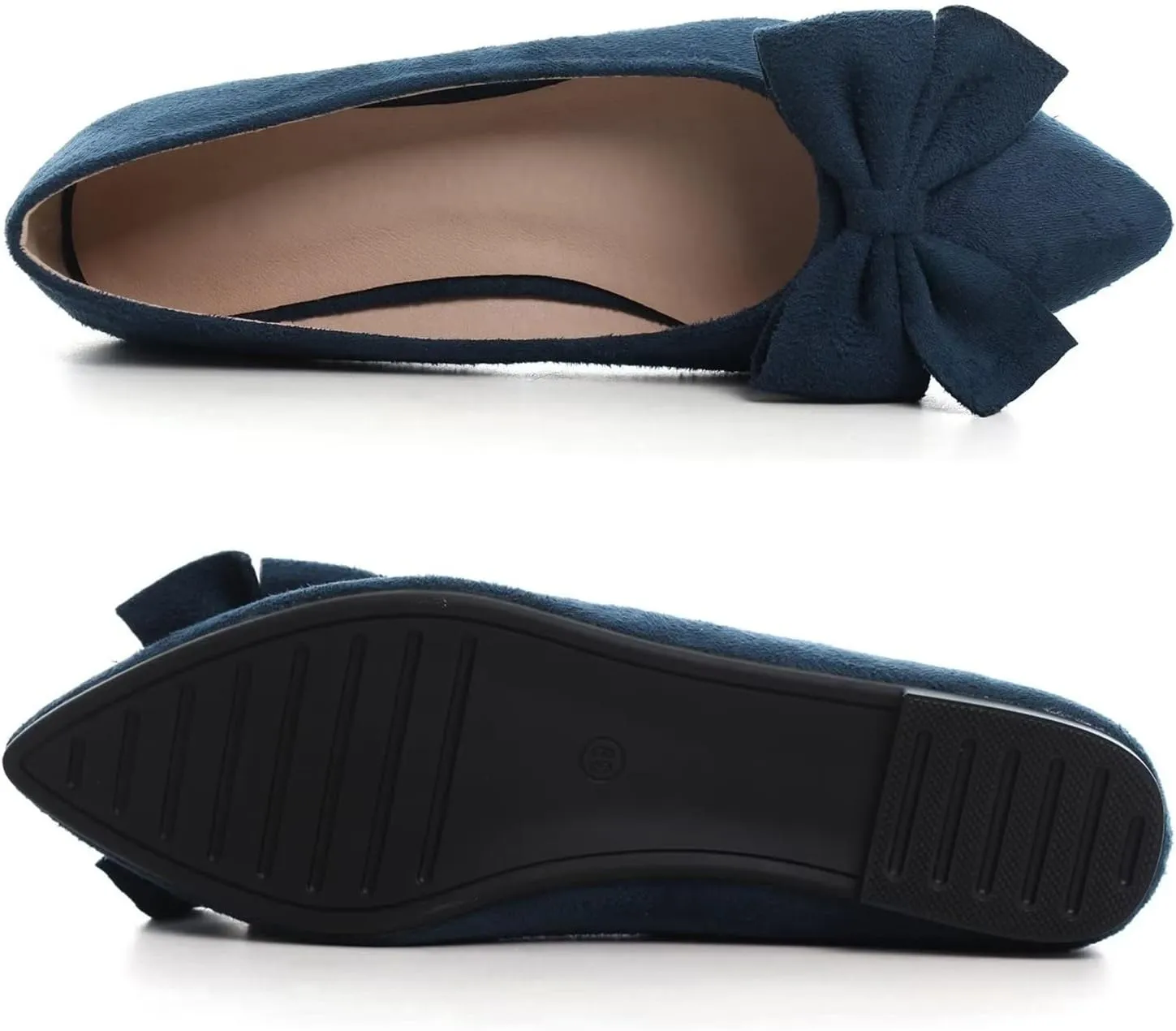Hee grand Bowknot Flats for Women Pointed Toe Ballet Shoes Soft Slip on Loafers Suede Dress Shoes
