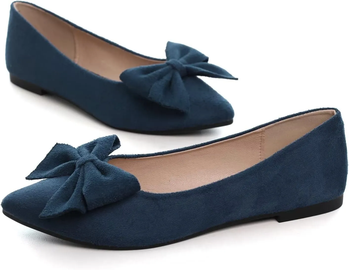 Hee grand Bowknot Flats for Women Pointed Toe Ballet Shoes Soft Slip on Loafers Suede Dress Shoes