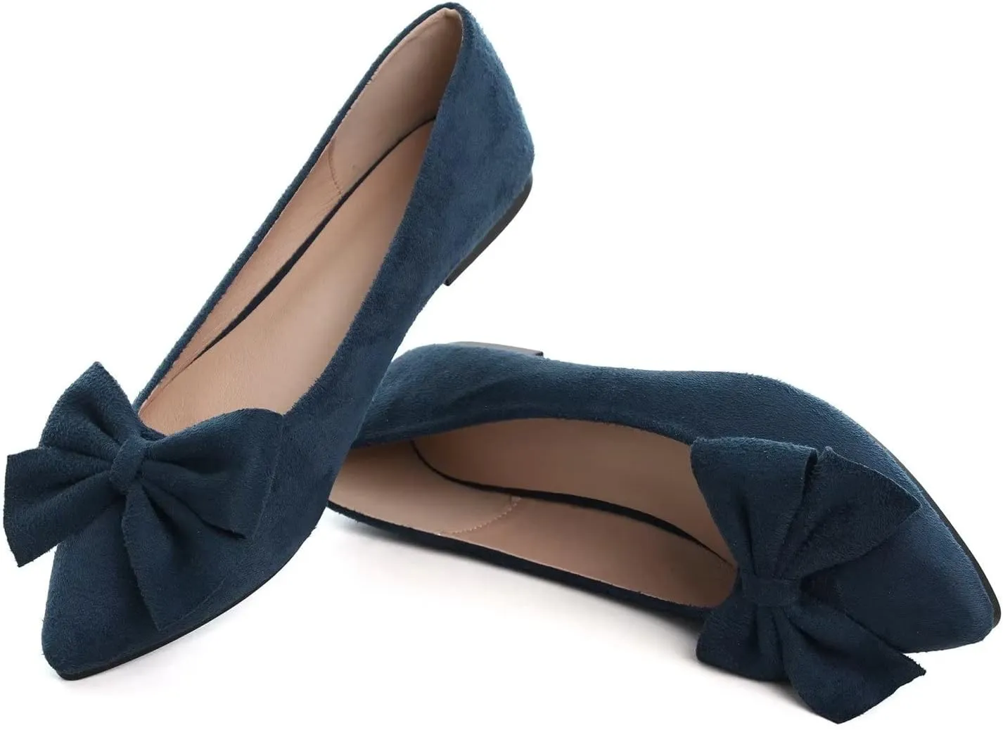Hee grand Bowknot Flats for Women Pointed Toe Ballet Shoes Soft Slip on Loafers Suede Dress Shoes