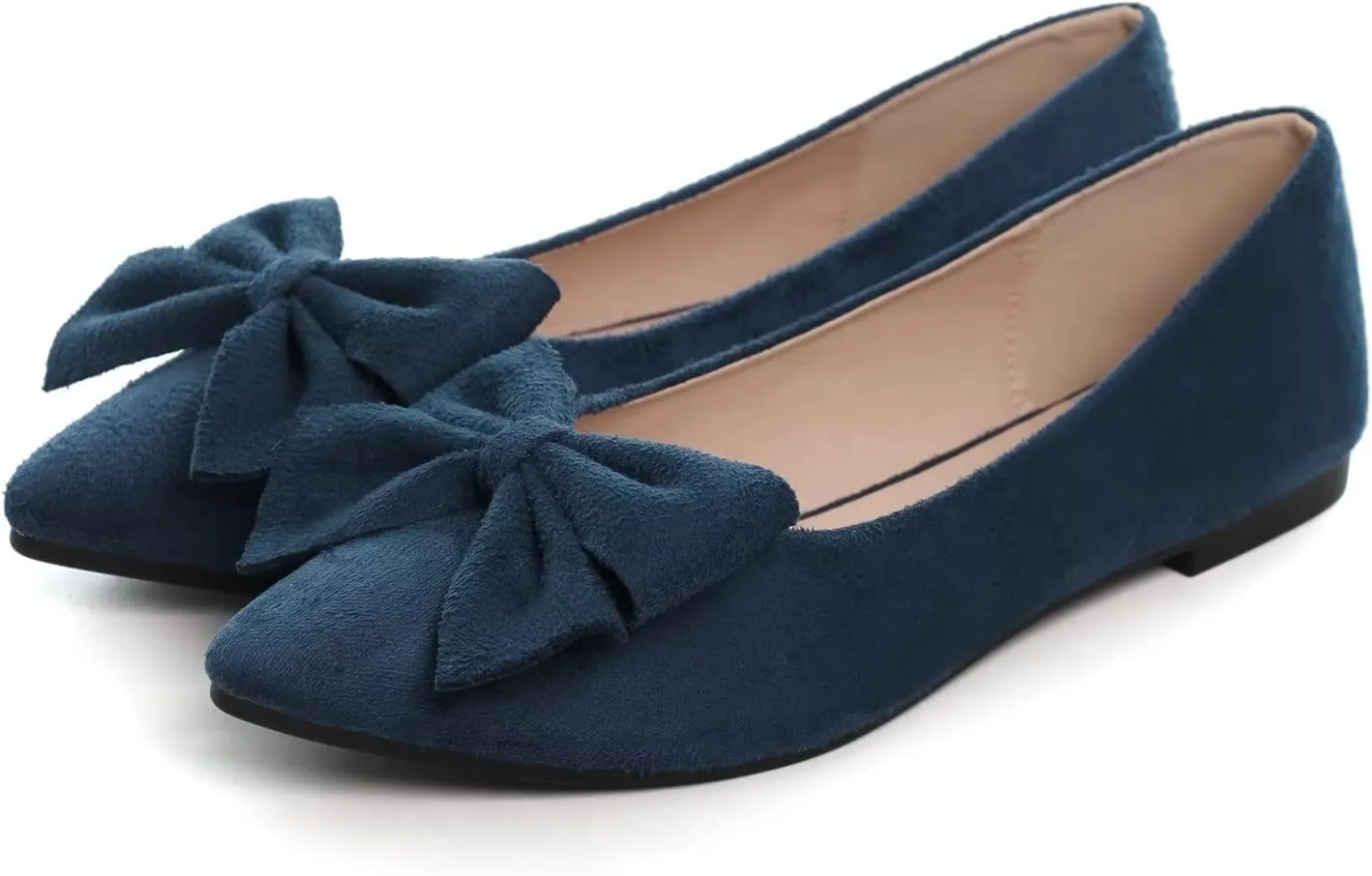 Hee grand Bowknot Flats for Women Pointed Toe Ballet Shoes Soft Slip on Loafers Suede Dress Shoes