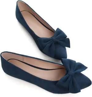 Hee grand Bowknot Flats for Women Pointed Toe Ballet Shoes Soft Slip on Loafers Suede Dress Shoes