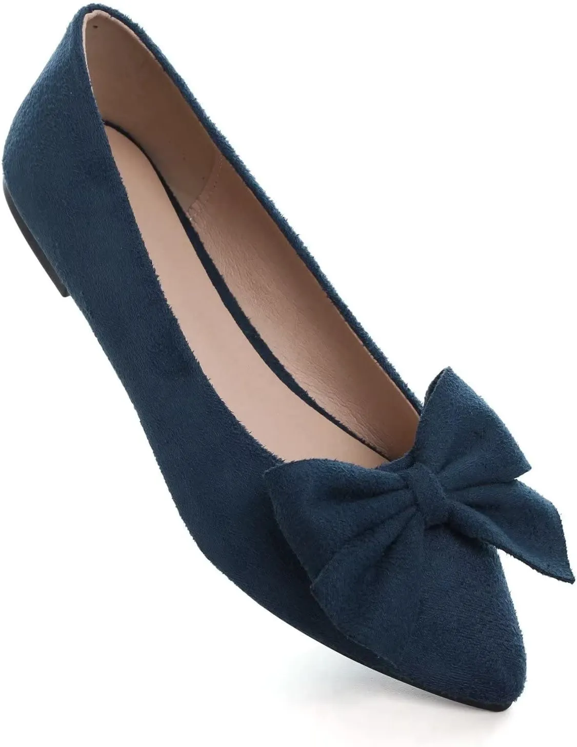 Hee grand Bowknot Flats for Women Pointed Toe Ballet Shoes Soft Slip on Loafers Suede Dress Shoes