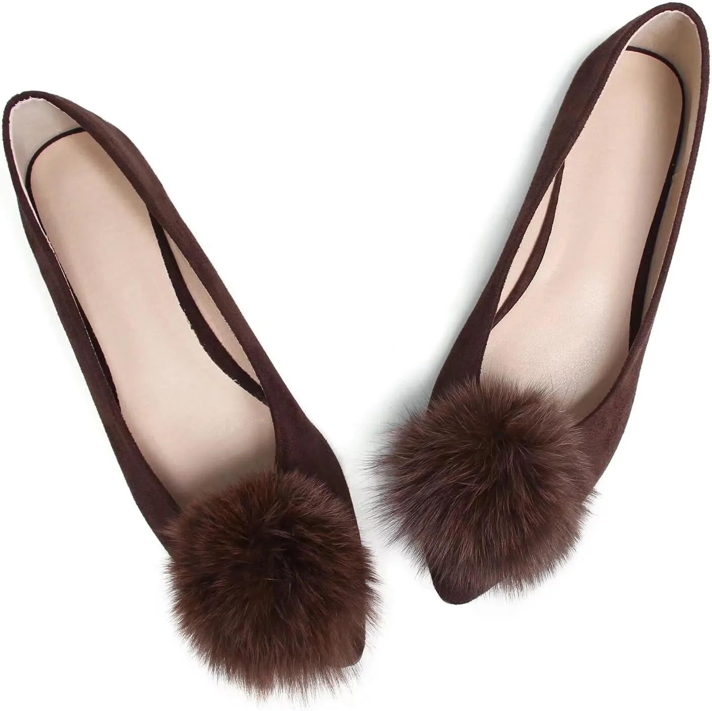 Hee grand Women Pom Pom Causal Flats -Solid Slip on Shallow Comfortable Ballet Shoes