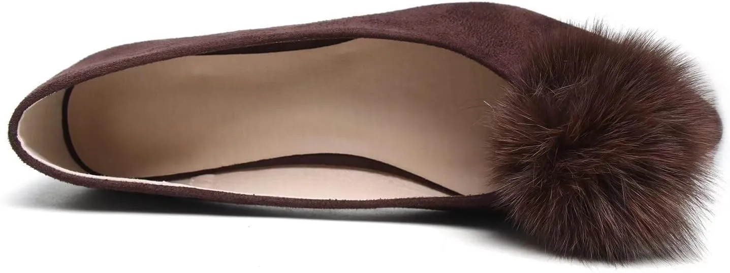 Hee grand Women Pom Pom Causal Flats -Solid Slip on Shallow Comfortable Ballet Shoes