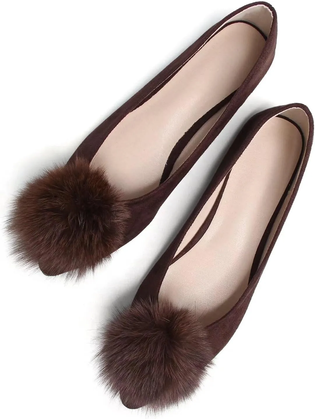 Hee grand Women Pom Pom Causal Flats -Solid Slip on Shallow Comfortable Ballet Shoes