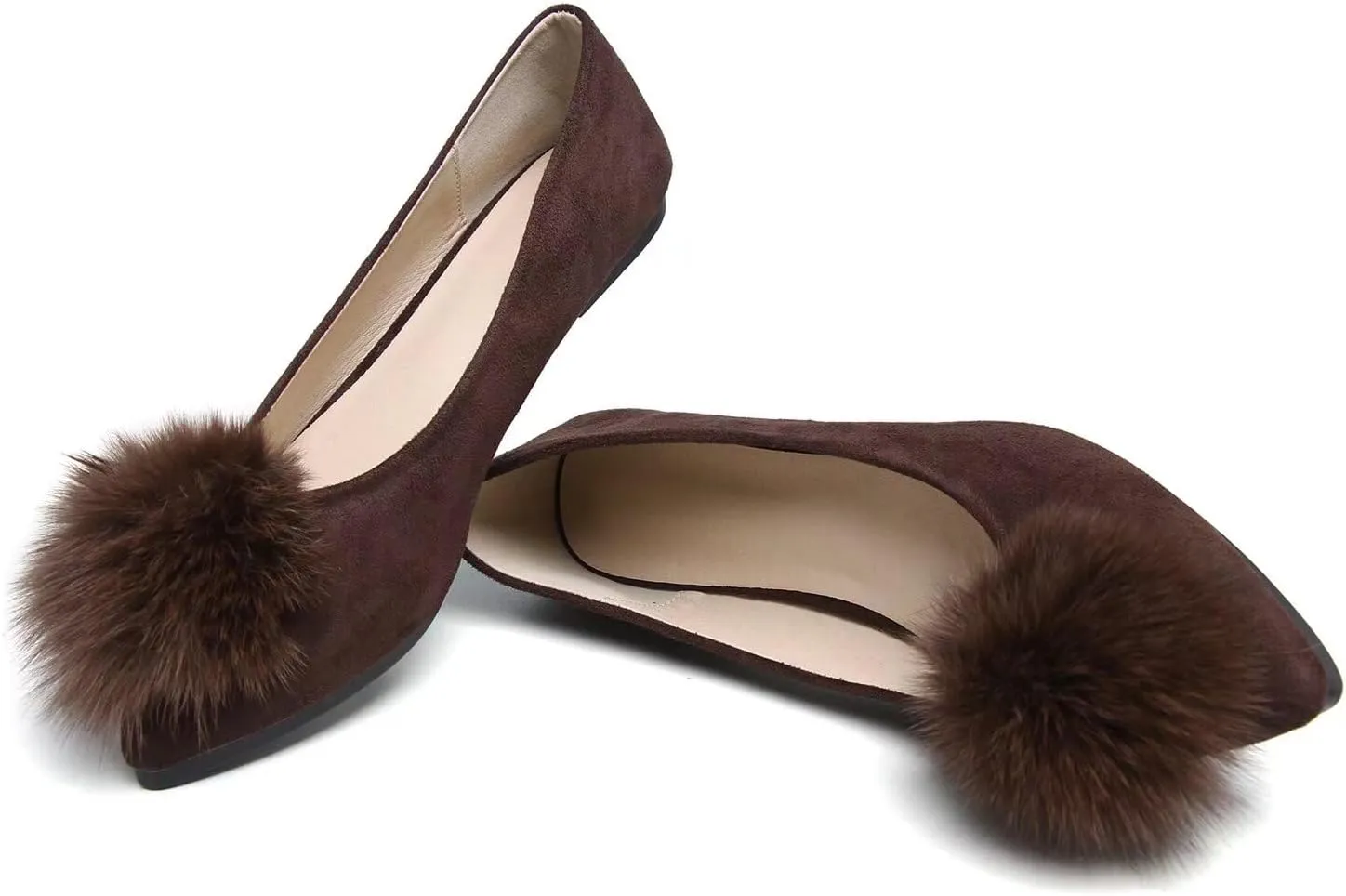 Hee grand Women Pom Pom Causal Flats -Solid Slip on Shallow Comfortable Ballet Shoes