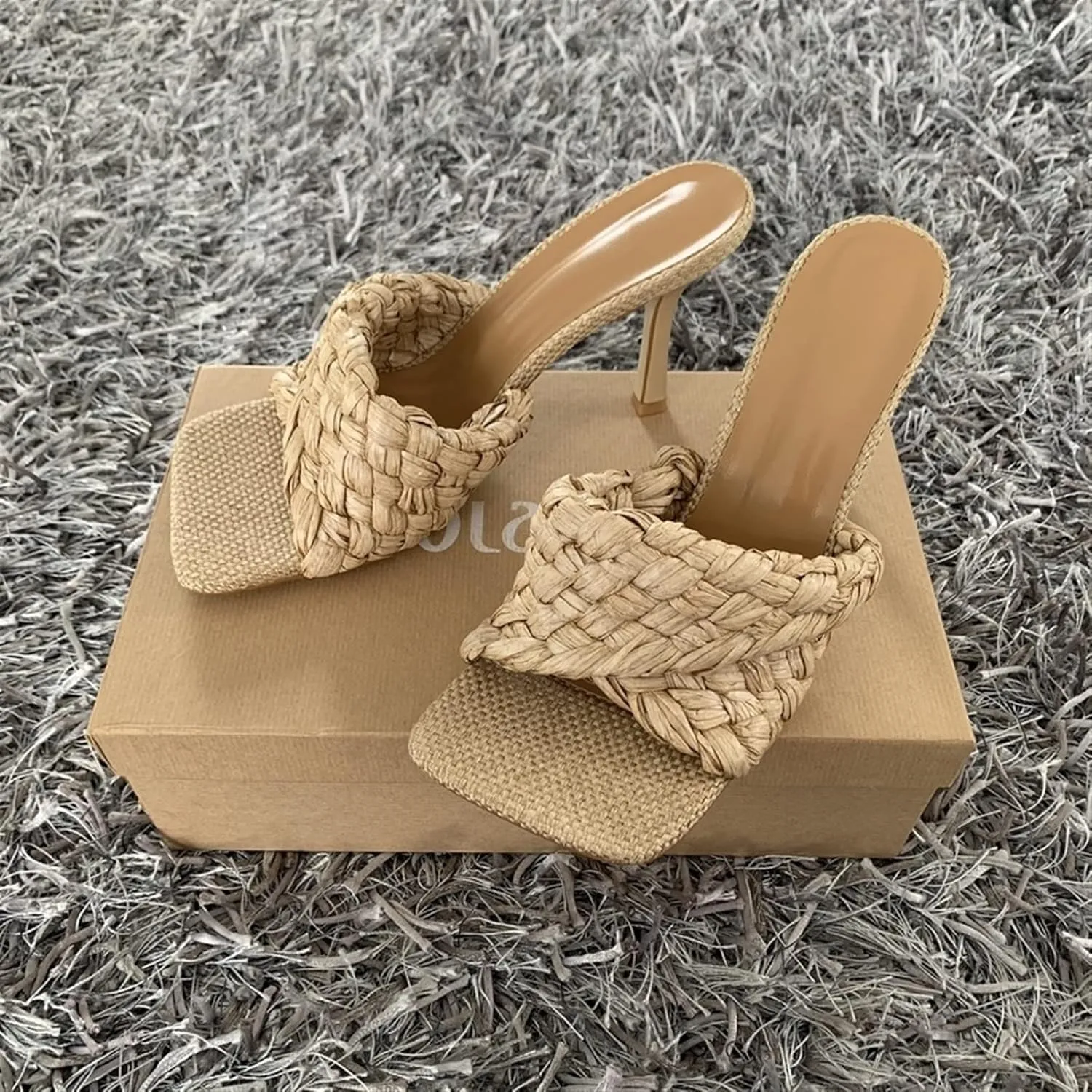 Heels Women Sandals Slipper Summer Ladies Slides Square Open Toe High Heel Mules Slip On Sandal Shoes