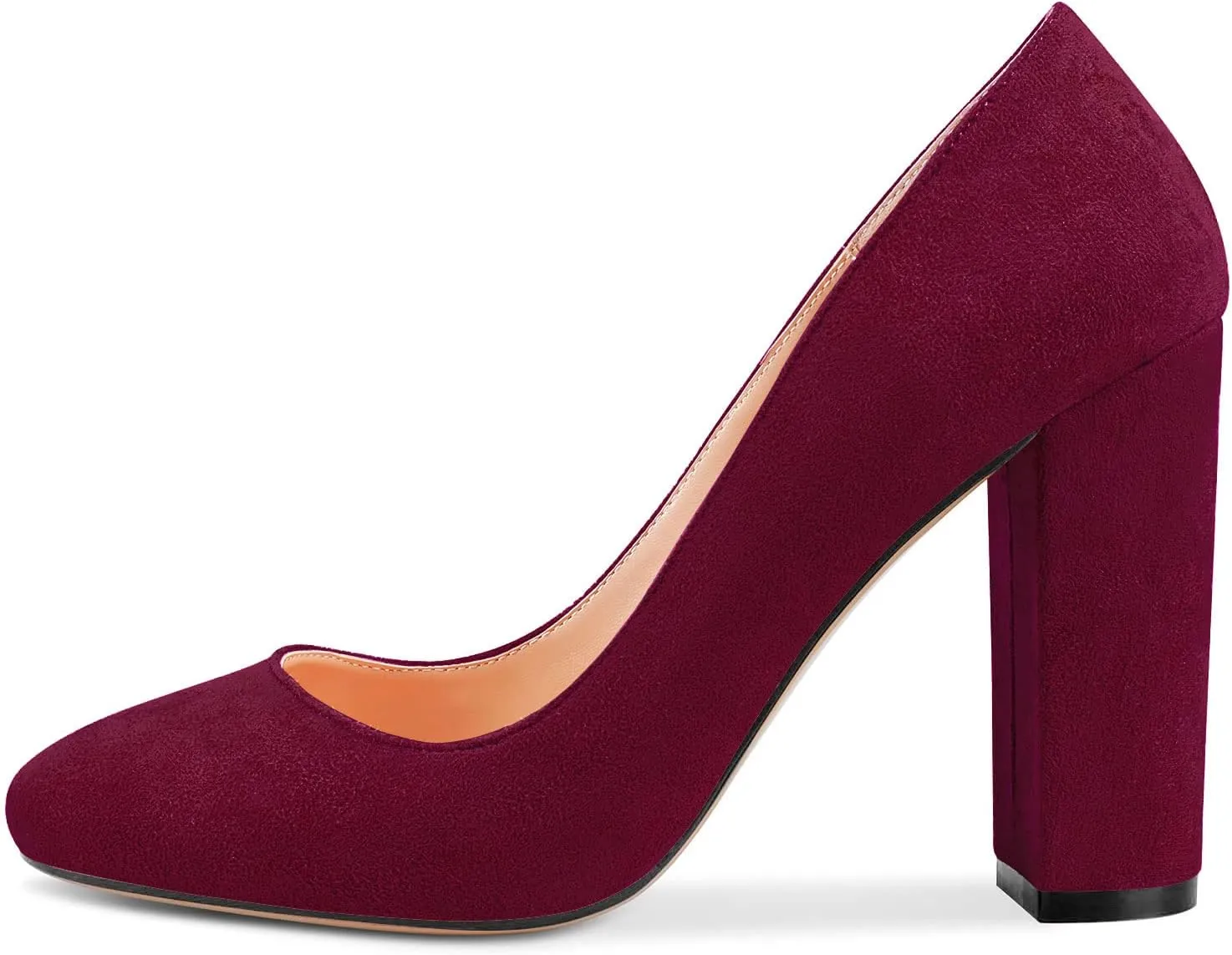 HEUIVZAR Women Pumps Pointed Toe Block Chunky High Heel Slip-on Dress Shoes Suede 4 Inch