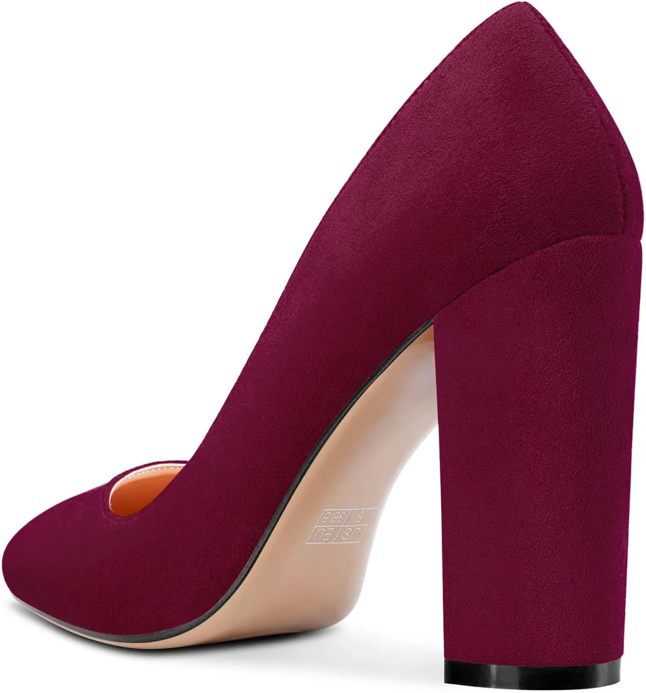 HEUIVZAR Women Pumps Pointed Toe Block Chunky High Heel Slip-on Dress Shoes Suede 4 Inch
