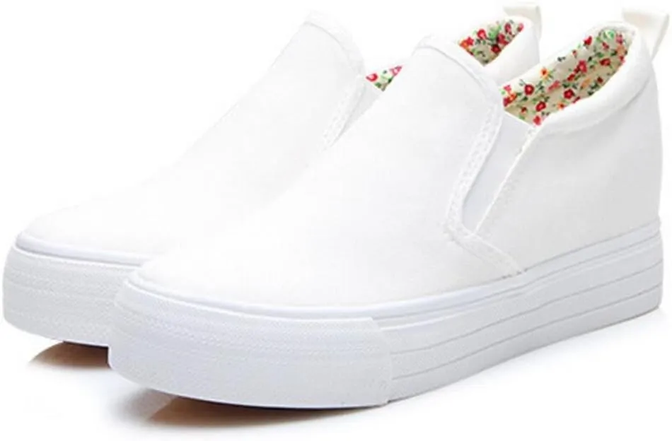 Hidden Wedge Sneakers for Women Slip on, Fashion High Heel Low Top Canvas Shoes Casual Platform Loafers