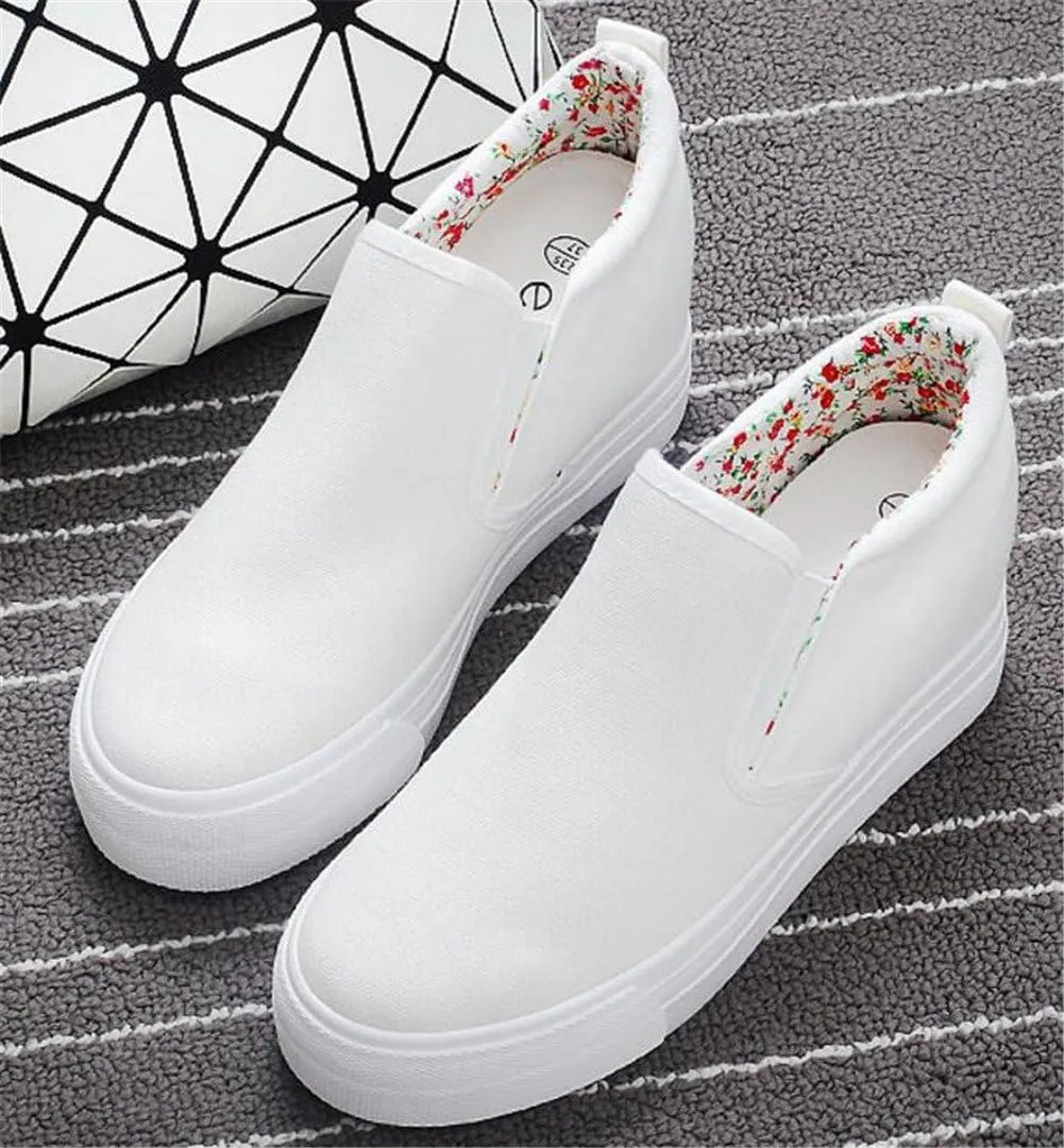 Hidden Wedge Sneakers for Women Slip on, Fashion High Heel Low Top Canvas Shoes Casual Platform Loafers