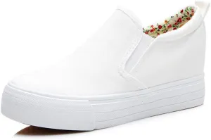 Hidden Wedge Sneakers for Women Slip on, Fashion High Heel Low Top Canvas Shoes Casual Platform Loafers