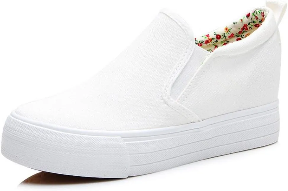 Hidden Wedge Sneakers for Women Slip on, Fashion High Heel Low Top Canvas Shoes Casual Platform Loafers