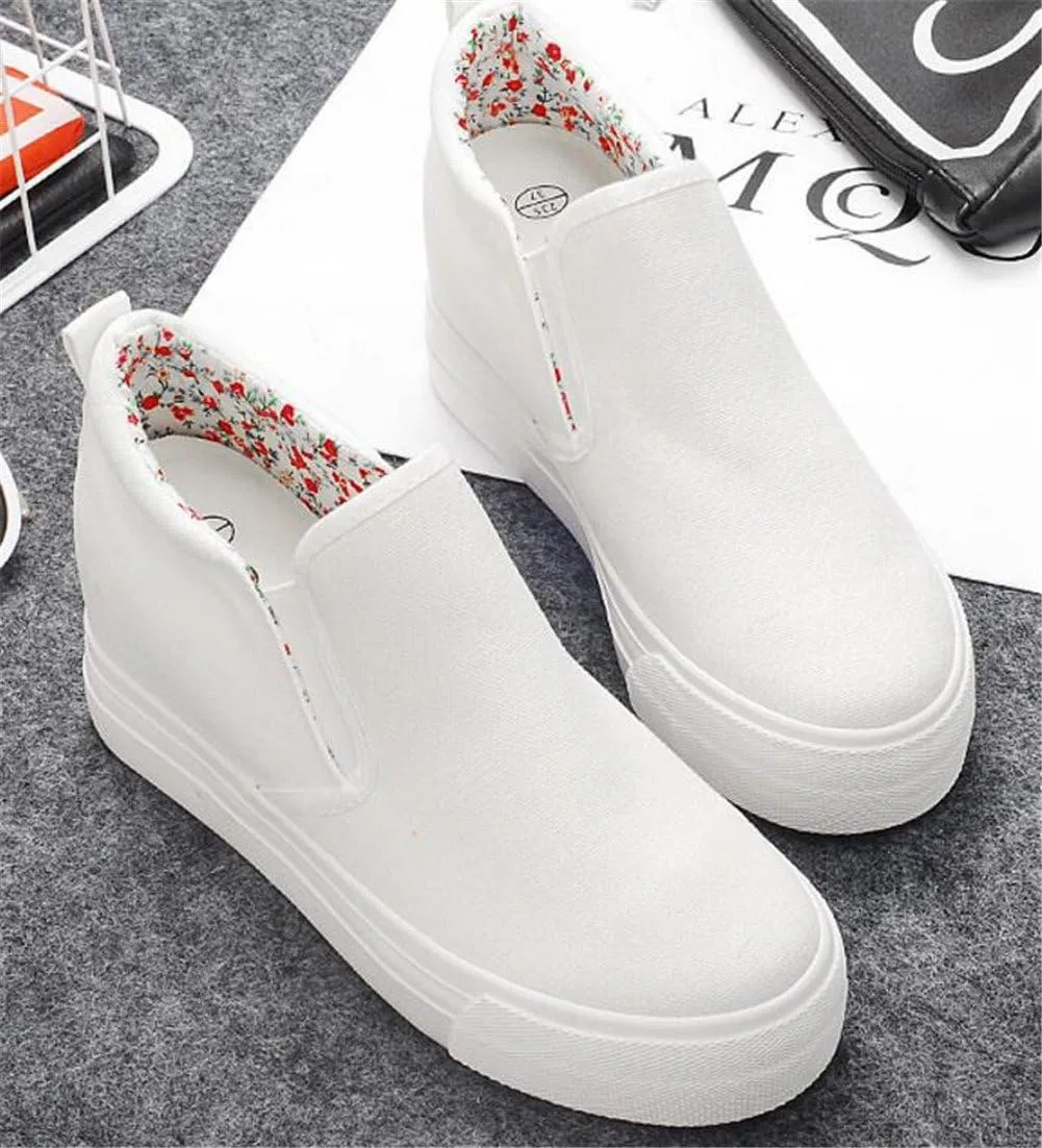 Hidden Wedge Sneakers for Women Slip on, Fashion High Heel Low Top Canvas Shoes Casual Platform Loafers
