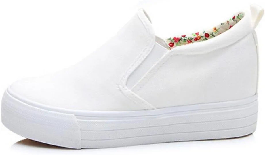 Hidden Wedge Sneakers for Women Slip on, Fashion High Heel Low Top Canvas Shoes Casual Platform Loafers
