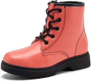 HIKLDK Girls Boots Glitter Combat Boot Winter Waterproof Side Zipper Lace-up Walking Shoes for Toddlers Little Kid szie