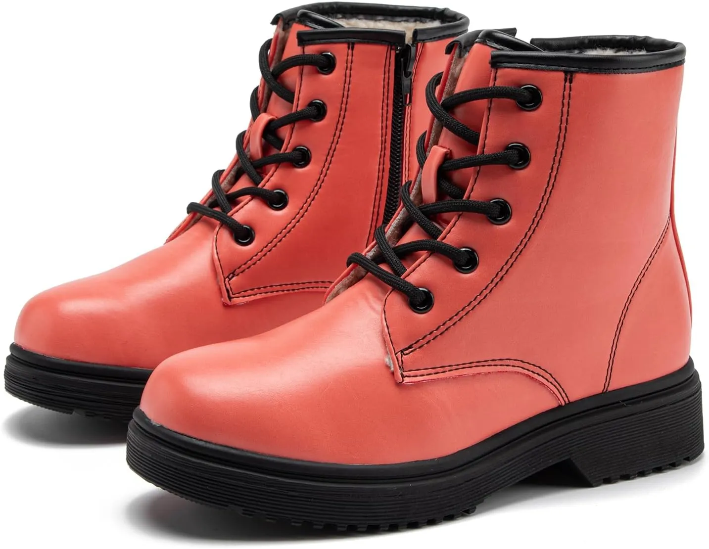 HIKLDK Girls Boots Glitter Combat Boot Winter Waterproof Side Zipper Lace-up Walking Shoes for Toddlers Little Kid szie