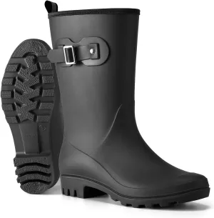 HISEA Mid-calf Rubber Rain Boots for Women Waterproof Wellington Boots for Outdoor