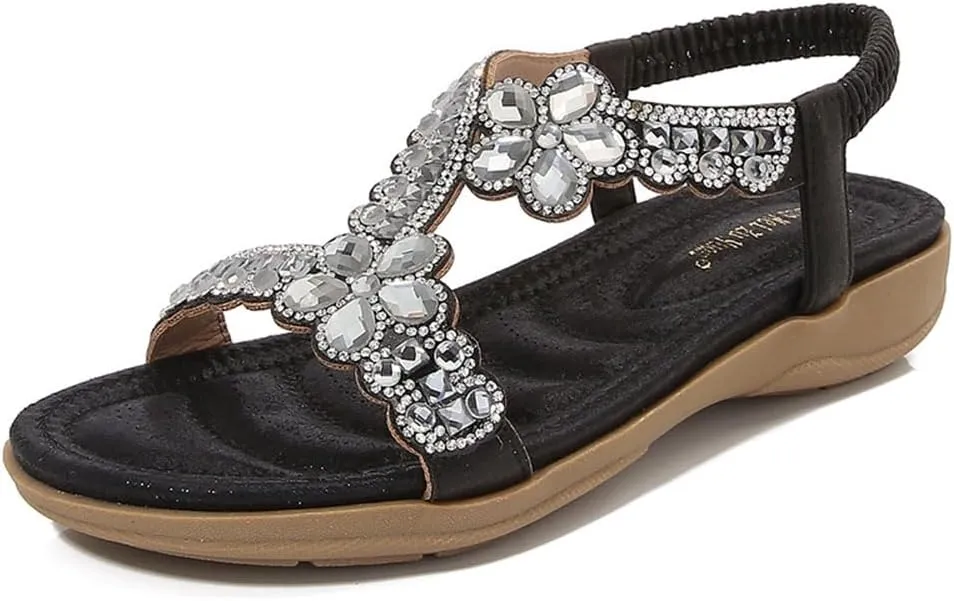 HNGHOU Sandals for Women Summer Beach Bohemian Flat Sandal Casual Comfortable Wedge Sandal Shoes