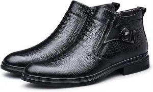 HOOENG Chelsea Boots for Men Crocodile Print Monk Belt with Zipper Anti-Slip Non Slip Waterproof Slip on Classic Formal