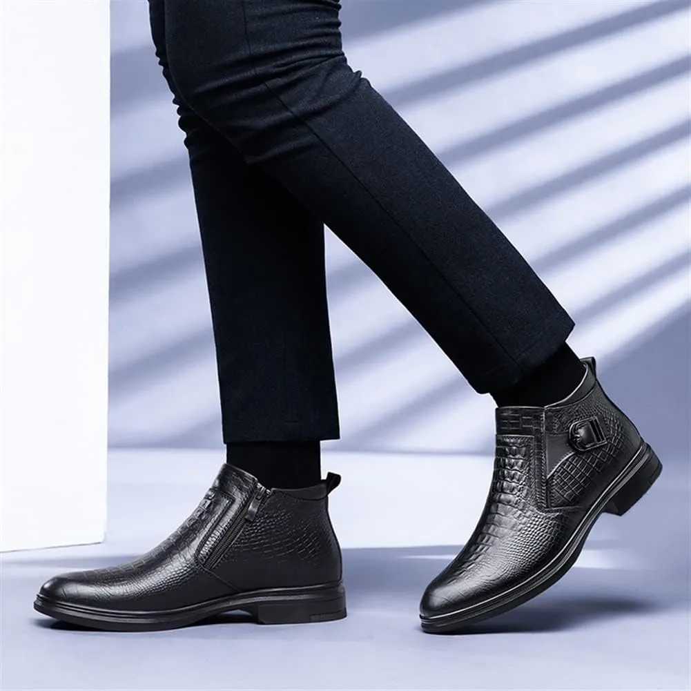 HOOENG Chelsea Boots for Men Crocodile Print Monk Belt with Zipper Anti-Slip Non Slip Waterproof Slip on Classic Formal