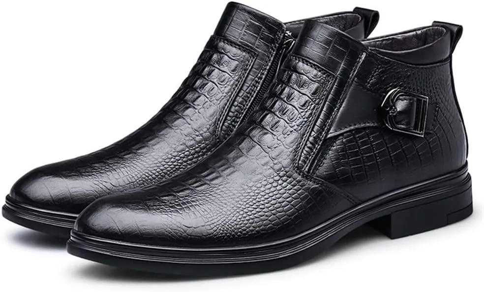 HOOENG Chelsea Boots for Men Crocodile Print Monk Belt with Zipper Anti-Slip Non Slip Waterproof Slip on Classic Formal