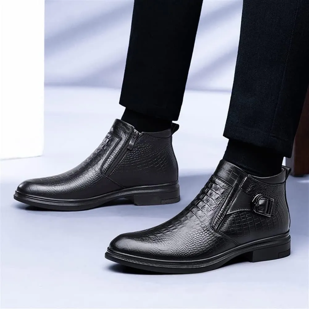 HOOENG Chelsea Boots for Men Crocodile Print Monk Belt with Zipper Anti-Slip Non Slip Waterproof Slip on Classic Formal