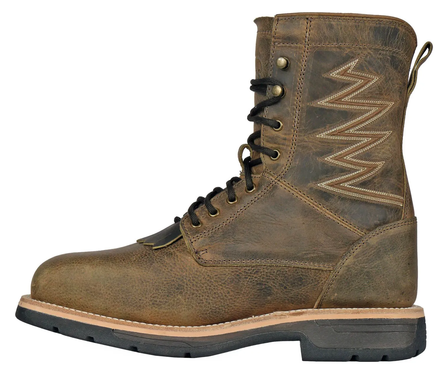 Hoss Boots Mens Brisbee Lacer CT WP Distressed Brown Leather Work Boots