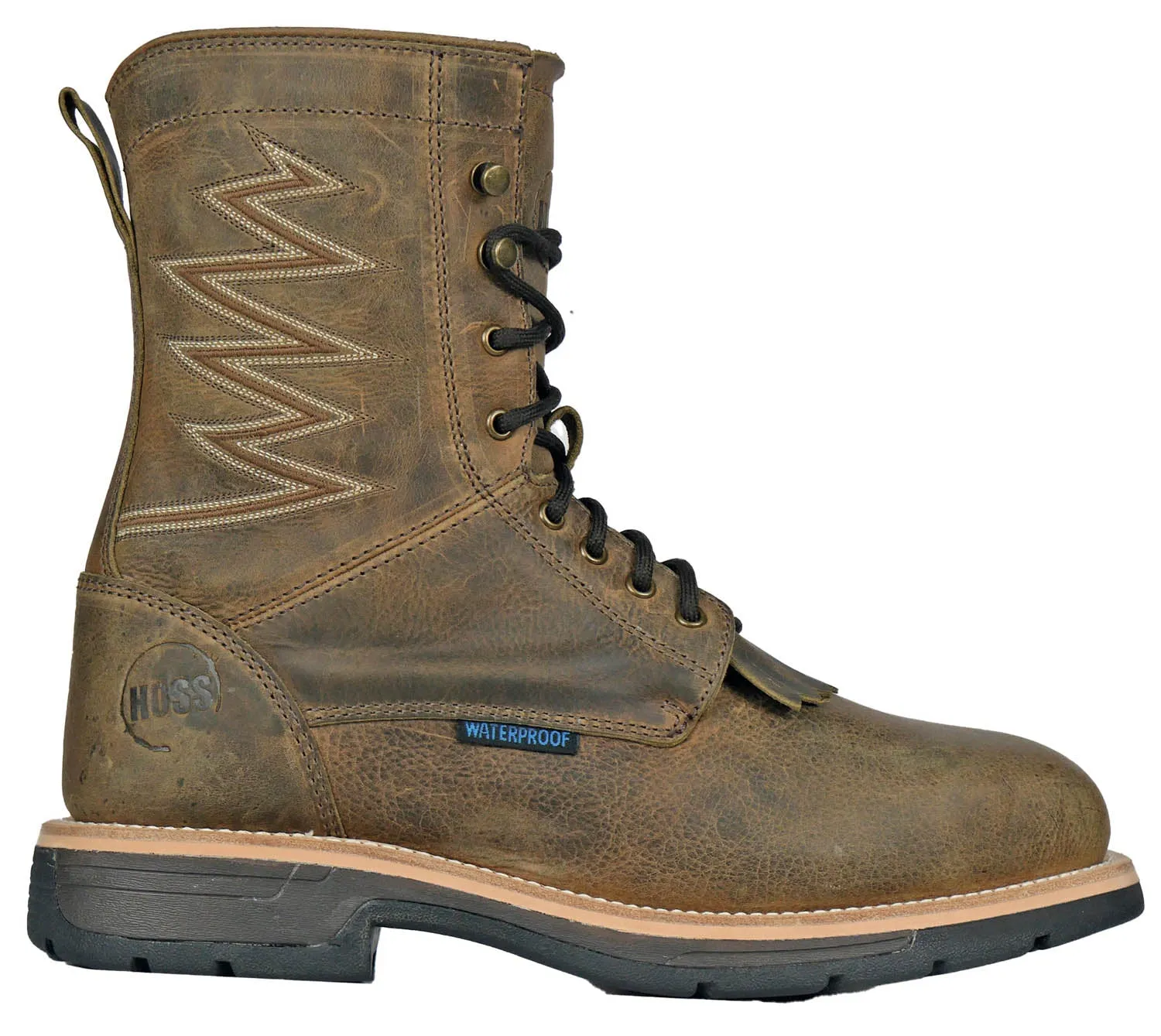 Hoss Boots Mens Brisbee Lacer CT WP Distressed Brown Leather Work Boots