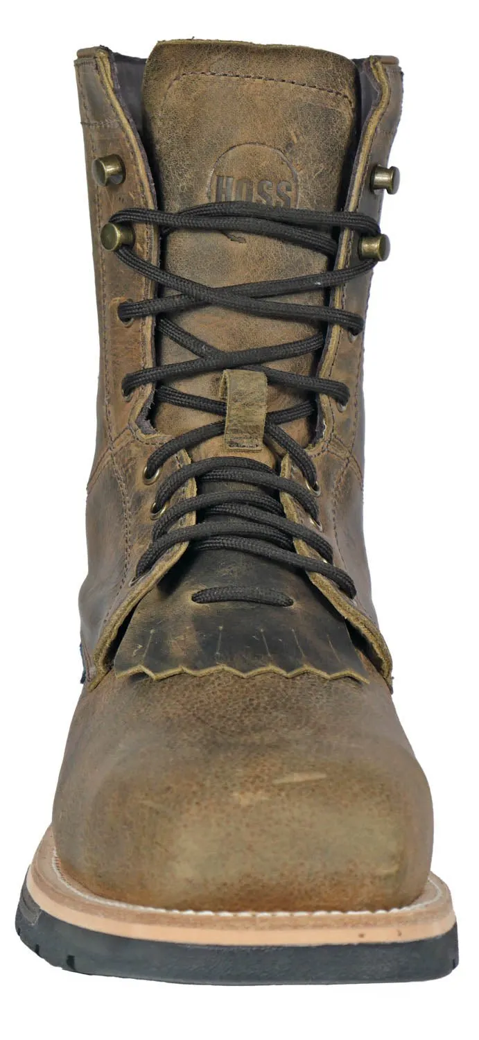 Hoss Boots Mens Brisbee Lacer CT WP Distressed Brown Leather Work Boots