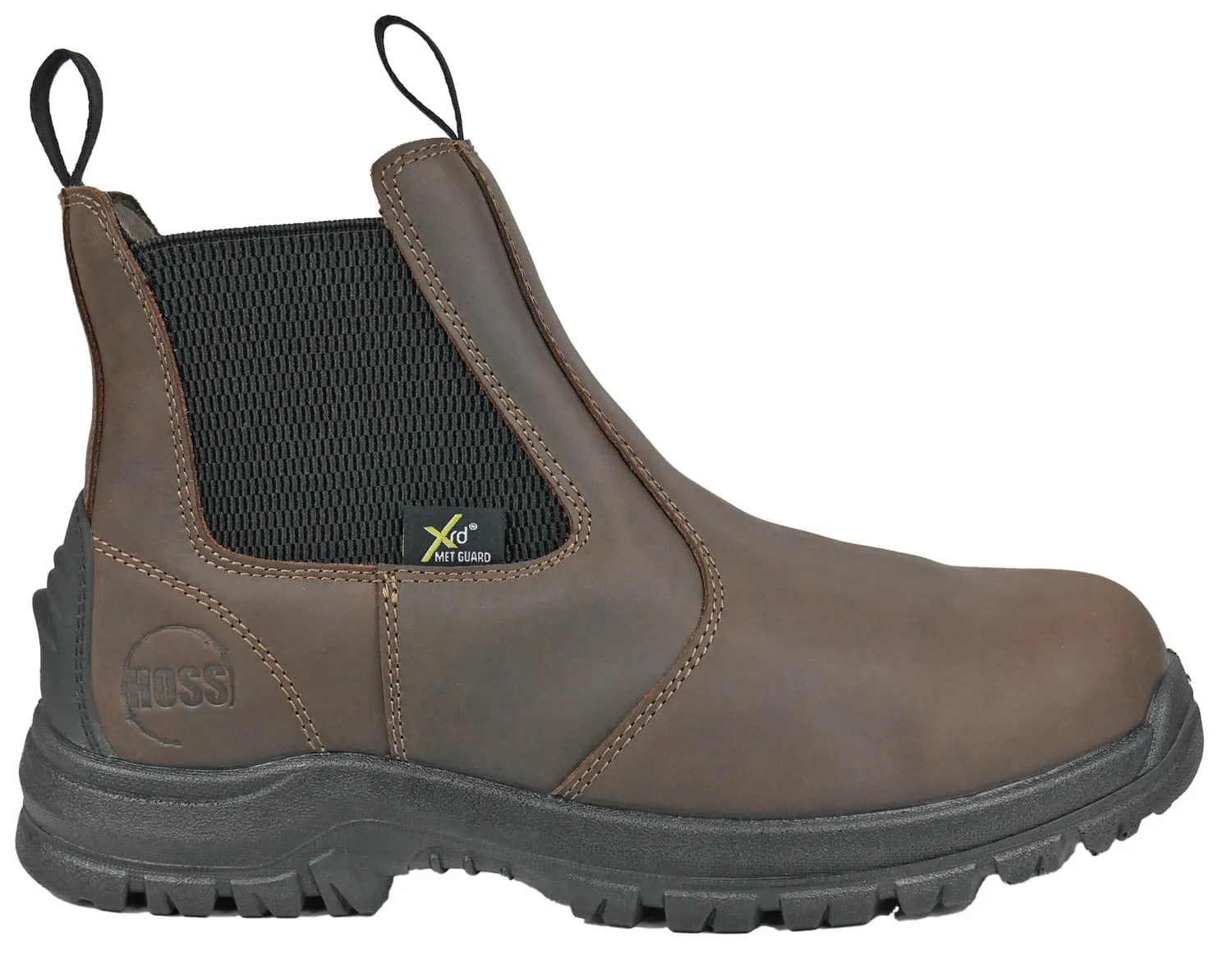 Hoss Boots Mens Snip Chelsea Met-Guard Brown Leather Work Boots