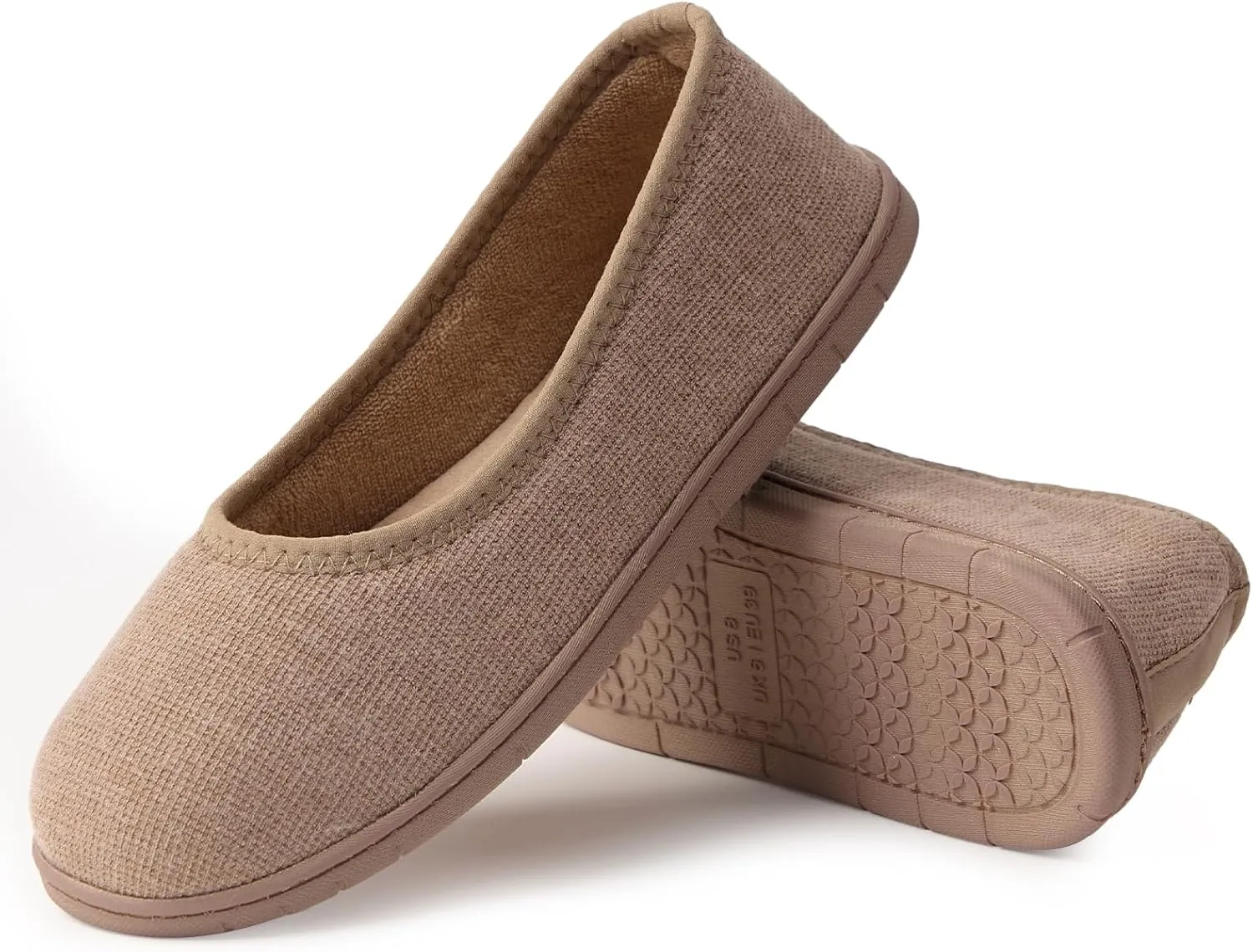 House Shoes for Women Comfy Memory Foam Loafer Slippers for Ladies Non-slip Sole for Comfort Ballet Flat with Closed Back Indoor and Outdoor for All Season Wear Black LightGrey Beige US6-US11