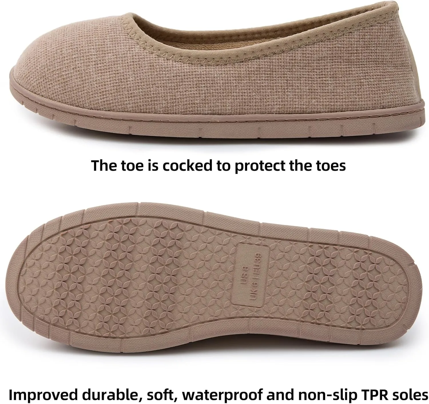 House Shoes for Women Comfy Memory Foam Loafer Slippers for Ladies Non-slip Sole for Comfort Ballet Flat with Closed Back Indoor and Outdoor for All Season Wear Black LightGrey Beige US6-US11