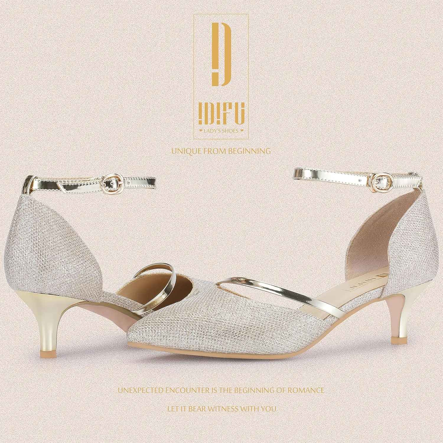 IDIFU Women IN2 Maxine Low Kitten Heels Dress Pumps Wedding Evening Formal Elegant Closed Toe Shoes for Women Bride