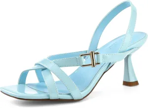 iiimmu Women's Square Open Toe Strappy Sandals With 2.5 IN Kitten Heels, Cute and Elegant Summer Low Heels, PU Leather