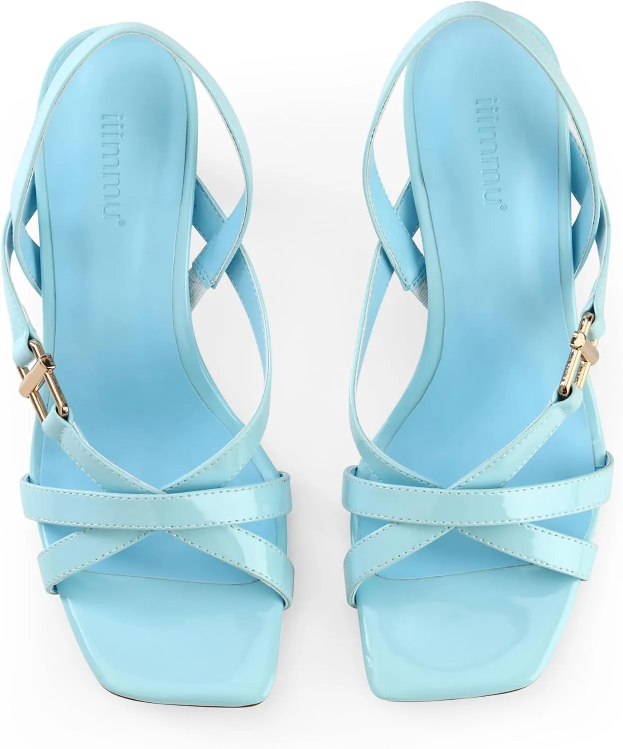 iiimmu Women's Square Open Toe Strappy Sandals With 2.5 IN Kitten Heels, Cute and Elegant Summer Low Heels, PU Leather