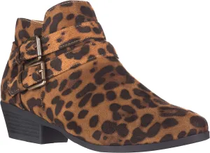 ILLUDE Women's Western Almond Round Toe Slip on Bootie - Low Stack Heel - Zip Up - Casual Ankle Boot