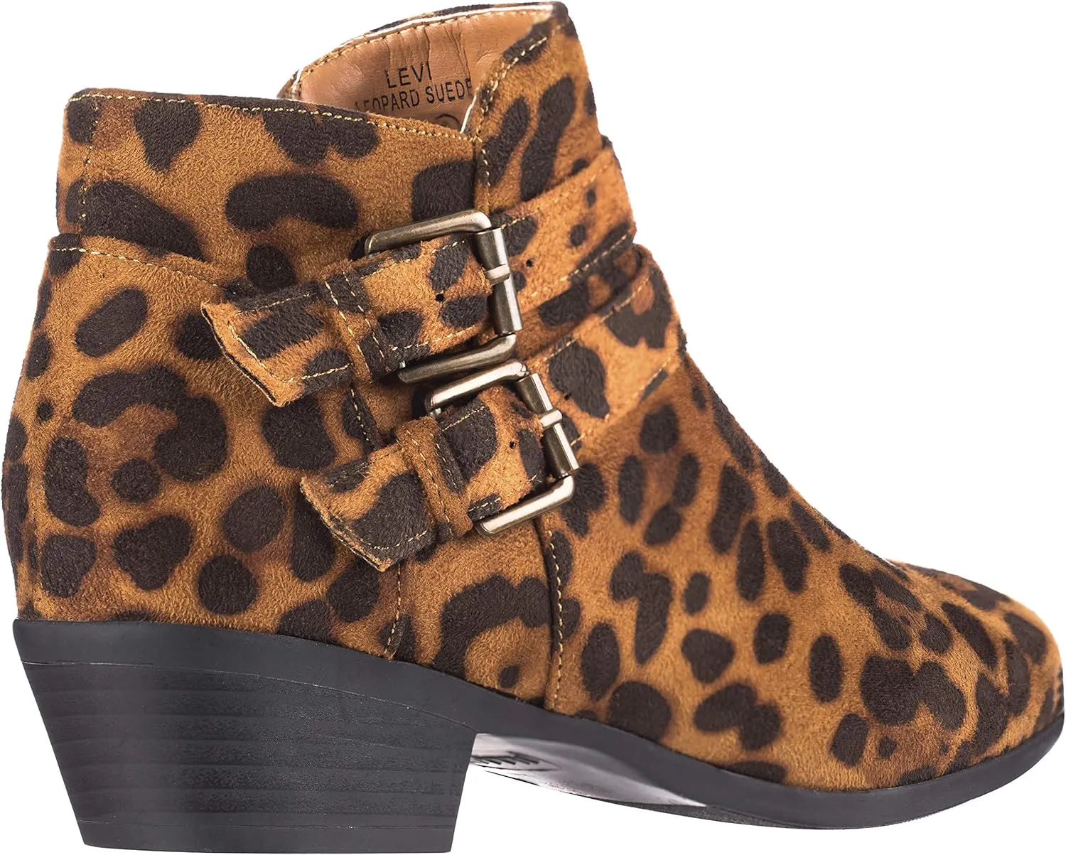 ILLUDE Women's Western Almond Round Toe Slip on Bootie - Low Stack Heel - Zip Up - Casual Ankle Boot