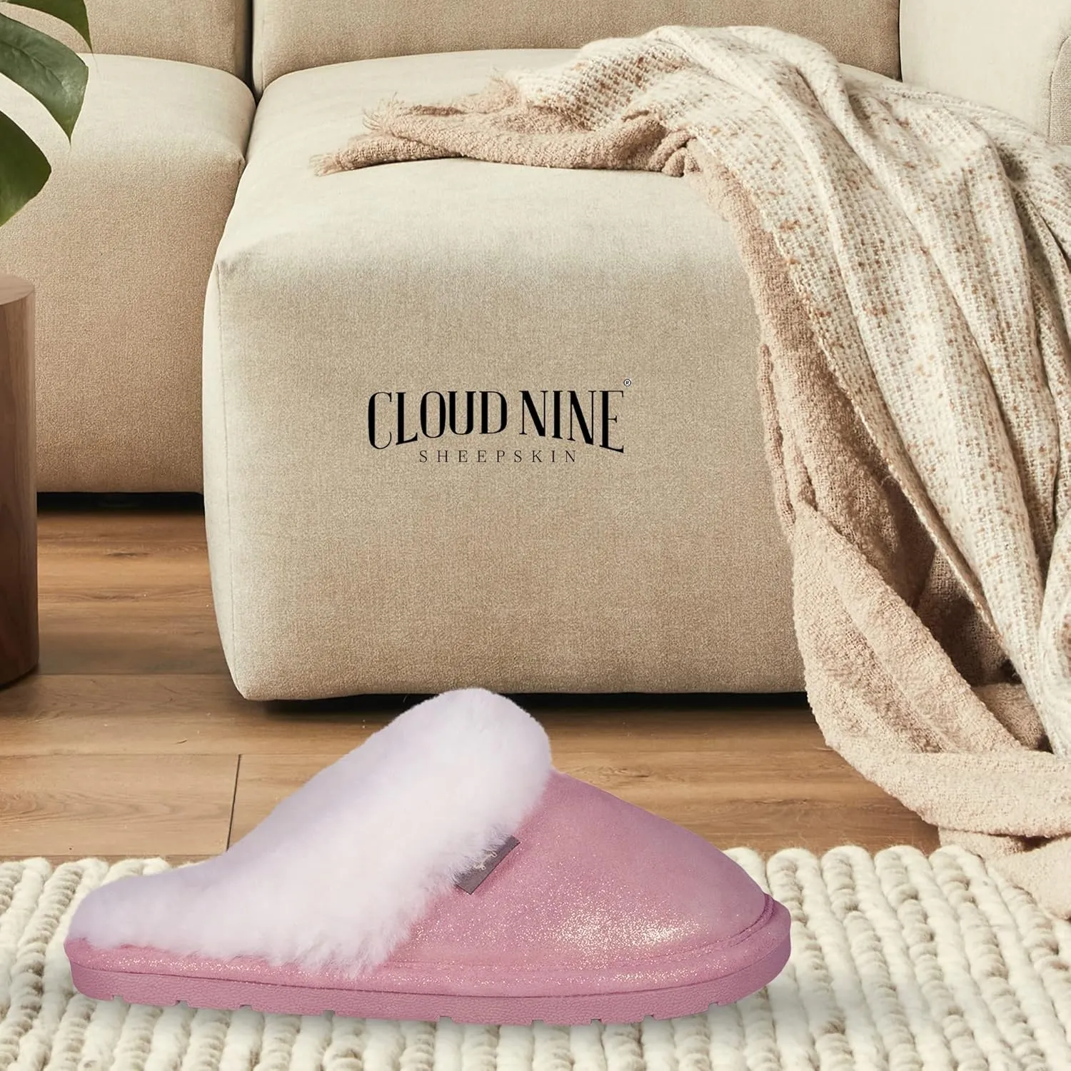 Indoor Outdoor Scuff House Slippers for Women - Genuine Sheepskin Slip-on Slippers